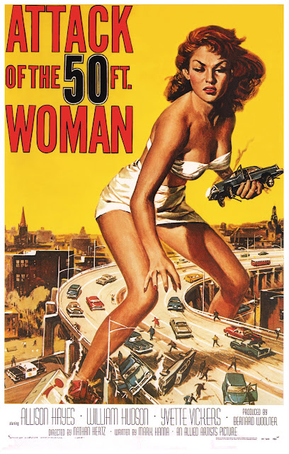 b movie posters, classic poster art, retro movie posters, mr pilgrim, Attack of the 50ft Woman.