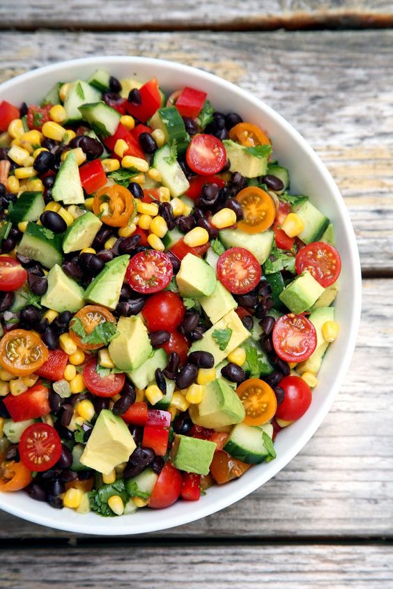 Pin for Later: These 62 Healthy Bean Recipes Will Help Flatten Your Belly Cucumber, Black Bean, Corn, Tomato, and Avocado Salad Get the recipe: cucumber, black bean, corn, tomato, and avocado salad