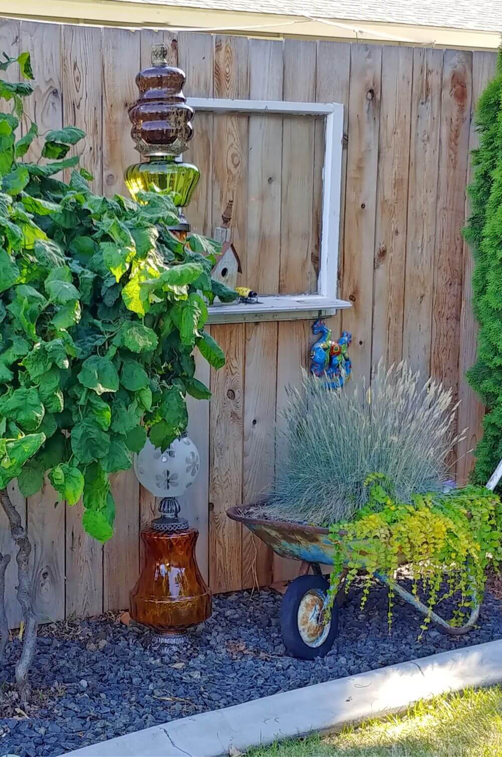 DIY Garden Totem From Repurposed Lamps