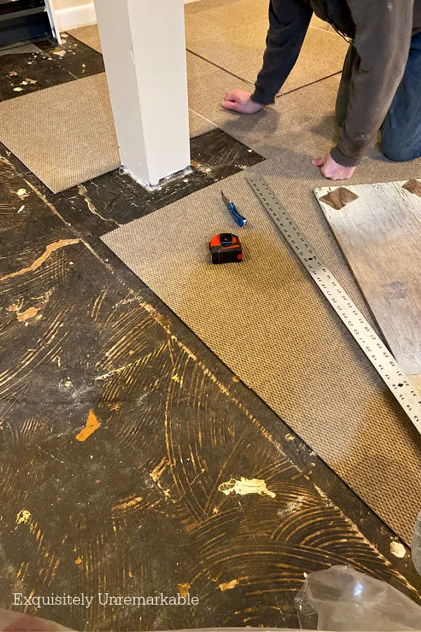 Cutting Carpet Tiles Around Basement Posts