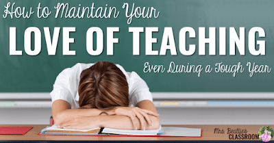 Image of teacher with head on desk and text, "How to Maintain Your Love of Teaching Even During a Tough Year."