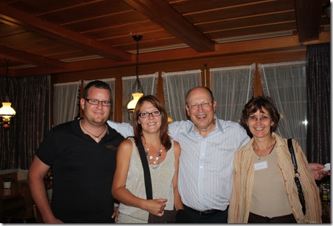 Day 4 Schwendiman party (Markus, Silvia, Dad, and Susan Schwendiman (Hans Jr.'s wife)
