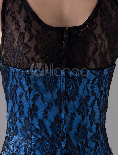 China Wholesale Homecoming Dresses - Black A-line Jewel Neck Lace Elastic Woven Satin Homecoming Dress