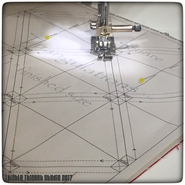 thistle thicket studio, half square triangle blocks, triangulations, paper piecing, sewing quilting