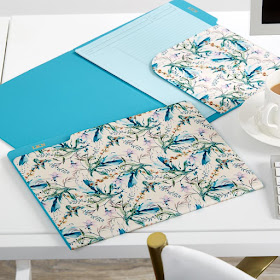 floral file folders with blue flowers on a white background; the interiors of the file filders are blue, too