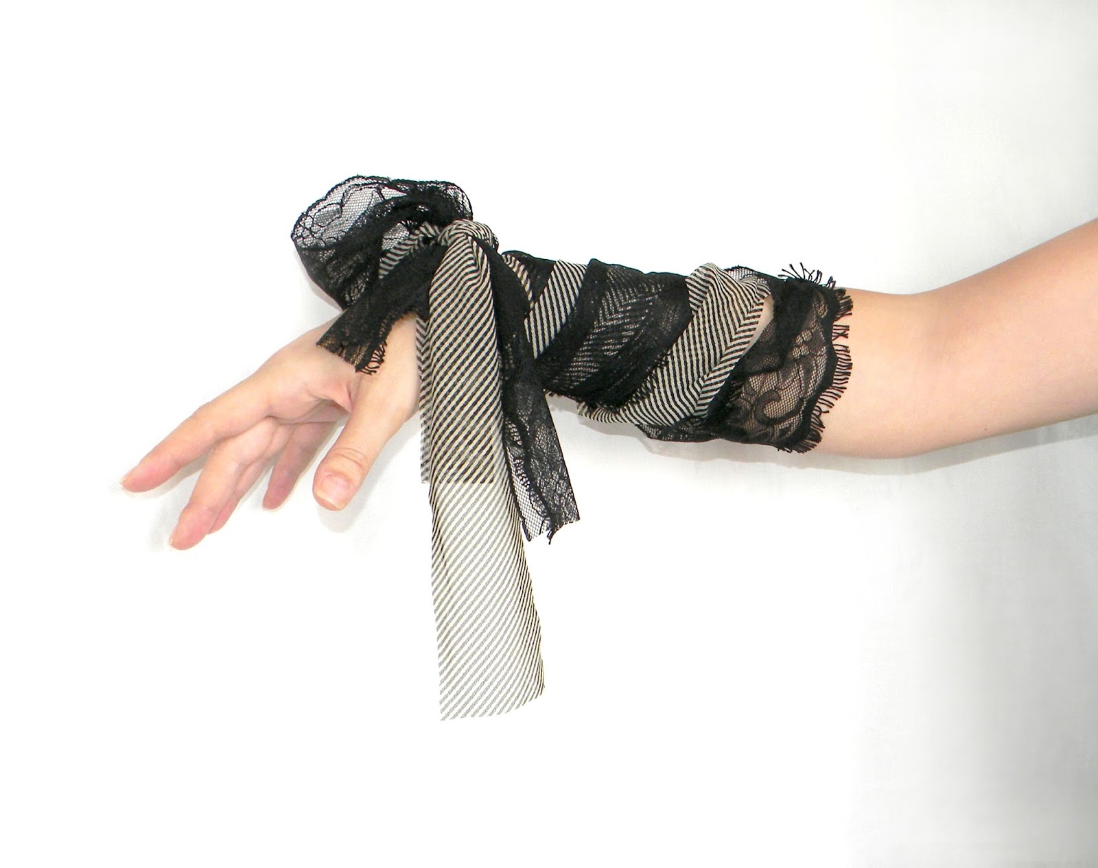 Goth Lolita Convertible Accessory Wristlet Scarf Cuff and Waist Belt, Wrapped Lace and Tulle