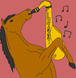 horse playing saxophone, horse saxophone, horse sax