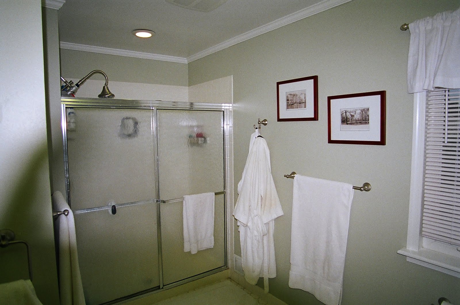 bathroom shower faucet View from the vanity to the shower. The shower is large enought for 2 