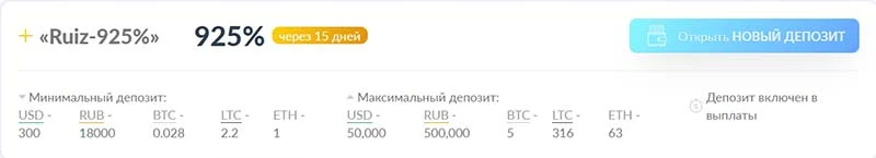 Инвестиционные планы RuizCoin 5