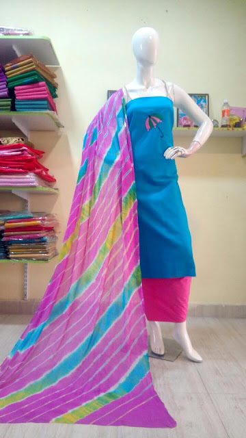 Pure handloom cotton top with embroidery work and silk designer dupatt dress material