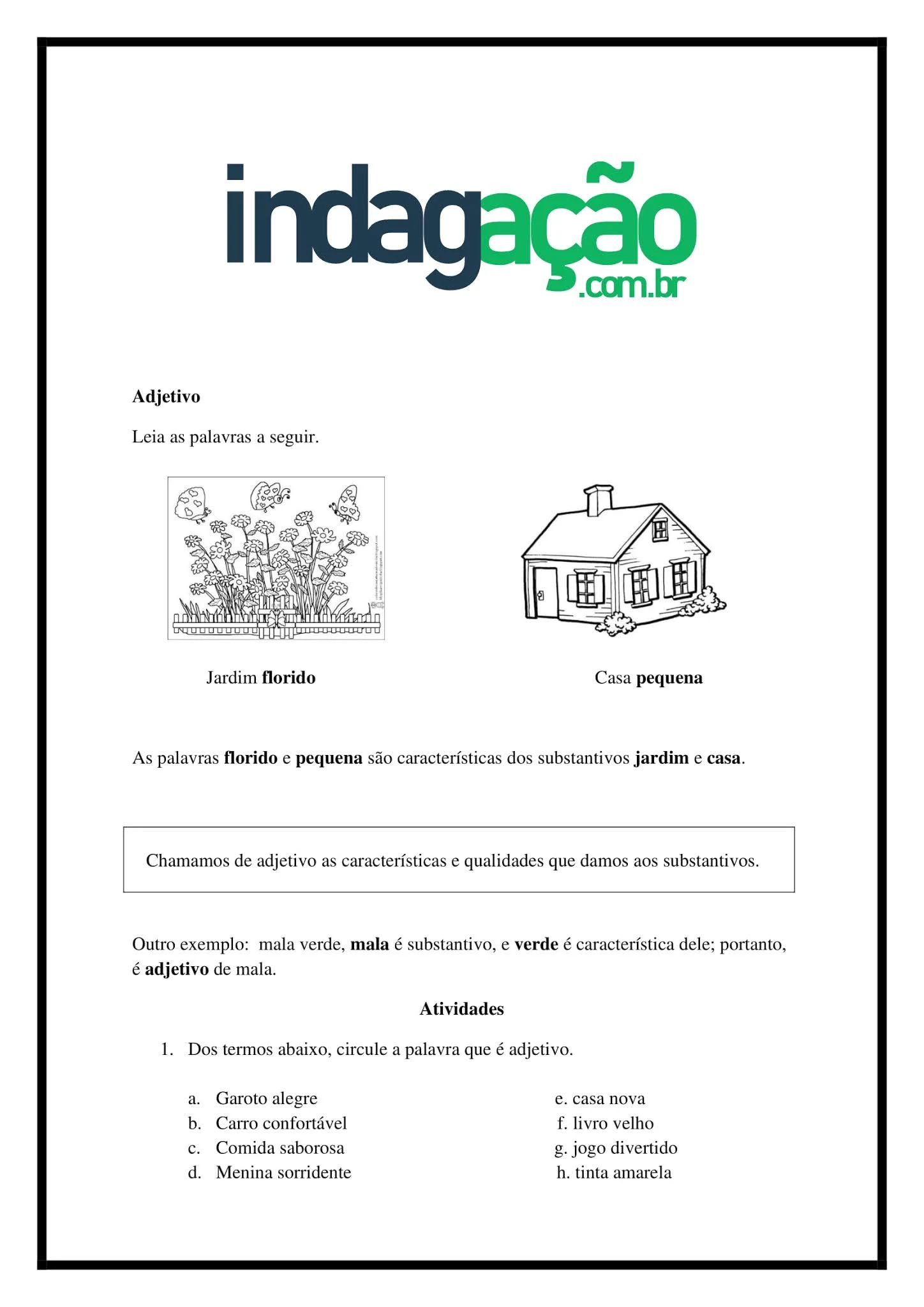 Atividade de Português 2º Ano: Adjetivo - Ensino Fundamental