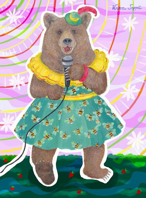 A jigsaw puzzle image of a singing bear / Palapelikuva laulavasta karhusta