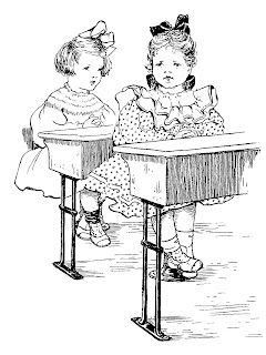 girl school desk illustration vintage image