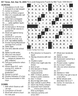 Hard Crossword Puzzles on The New York Times Crossword In Gothic  09 19 09    Bound Legs With