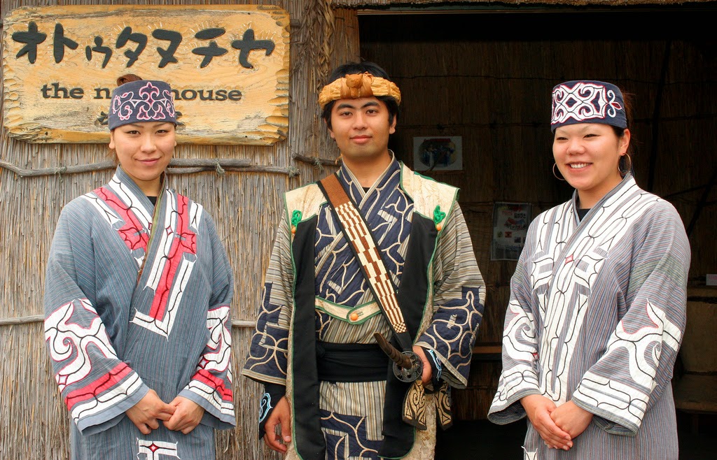 Ainu wearing traditional costume