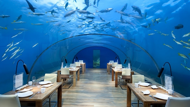 Maldives island underwater restaurant