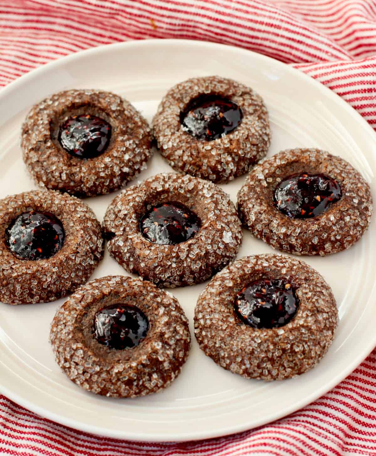 Devil's Food Thumbprint Cookies on a Plate.