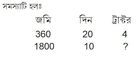 360 বিঘা জমি 20 দিনে চাষ করতে 4 টি ট্রাক্টর লাগে 1800 বিঘা জমি 10 দিনে চাষ করতে হলে কতগুলি ট্রাক্টর লাগবে