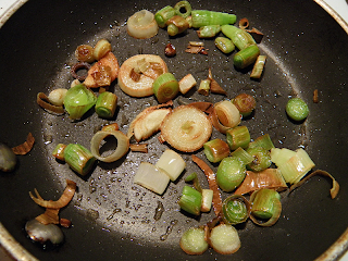 Browned Green Garlic in Frying Pan