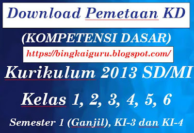 Download Pemetaan KD (Kompetensi Dasar) Kurikulum 2013 SD/MI Kelas 1, 2, 3, 4, 5, 6 Semester 1 (Ganjil), KI-3 dan KI-4, https://bingkaiguru.blogspot.com/