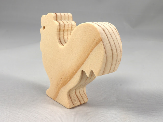 Wood Toy Rooster/Chicken Blank Cutout, Handmade, Unfinished, Unpainted, Paintable and Ready to Paint