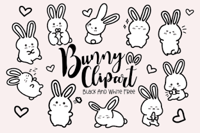 Bunny Clipart Black and White Free