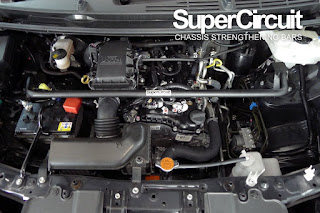 Perodua Aruz engine bay with the SUPERCIRCUIT Front Strut Bar installed.