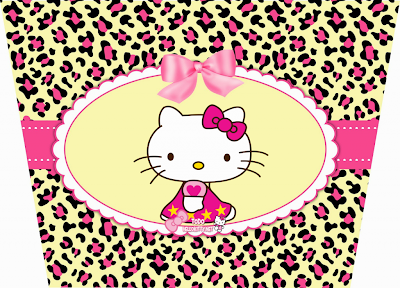 Hello Kitty con Fondo de Leopardo. Mini Kit para Imprimir Gratis. 