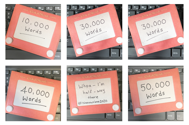 Etch-a-sketch post-it notes with writing milestones