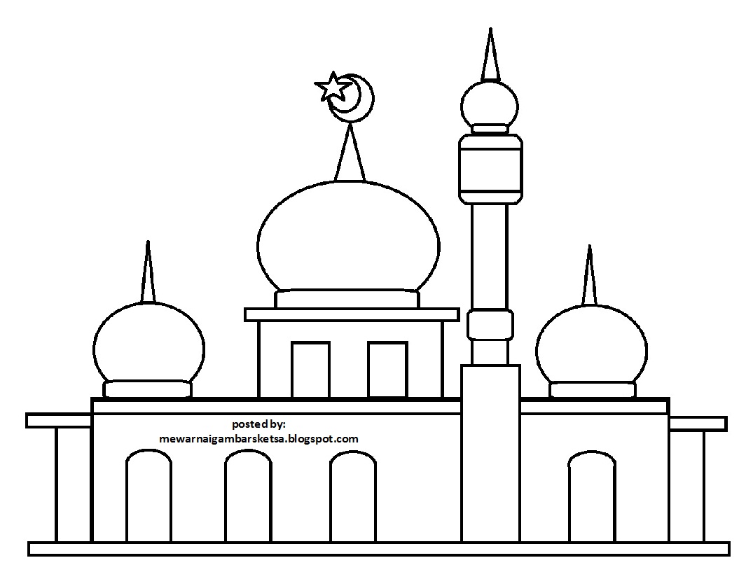 Contoh Mewarnai Gambar Masjid