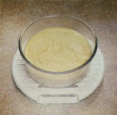 image of cake mixture in bowl on unturned plate