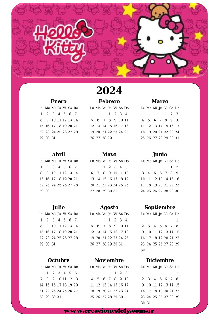 Creaciones Loly Calendario 2024 Hello Kitty