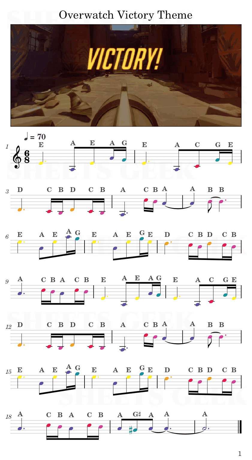 Overwatch Victory Theme Easy Sheet Music Free for piano, keyboard, flute, violin, sax, cello page 1