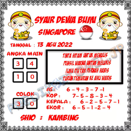 Prediksi Dewa Bumi Togel Singapura Sabtu 13 Agustus 2022