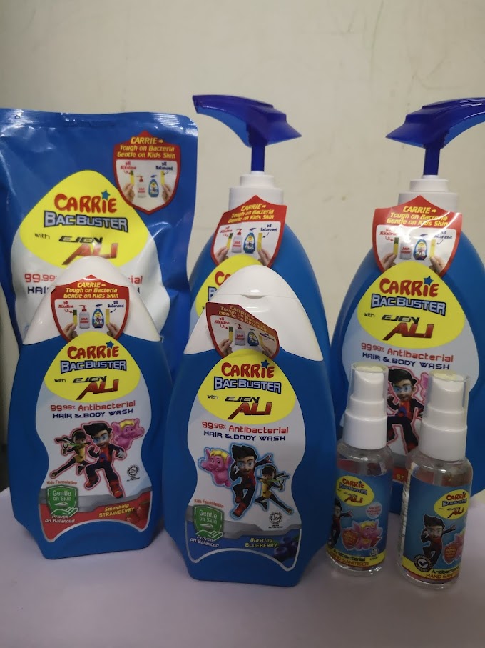 Carrie Bacbuster Antibacterial Hand and Bath Wash with Ejen Ali Diformulasi untuk Kulit Kanak Kanak