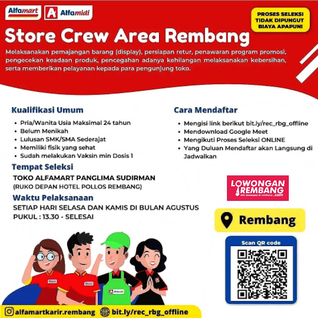 Lowongan Kerja Pegawai Store Crew Alfamart Pasarbanggi Rembang