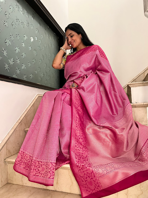 Banarasi silk brocade fuschia colour saree