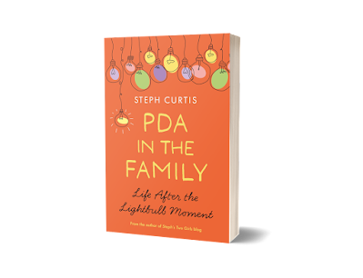 orange book cover with lightbulb graphic at top and yellow text that says PDA in the Family Life after the lightbulb moment