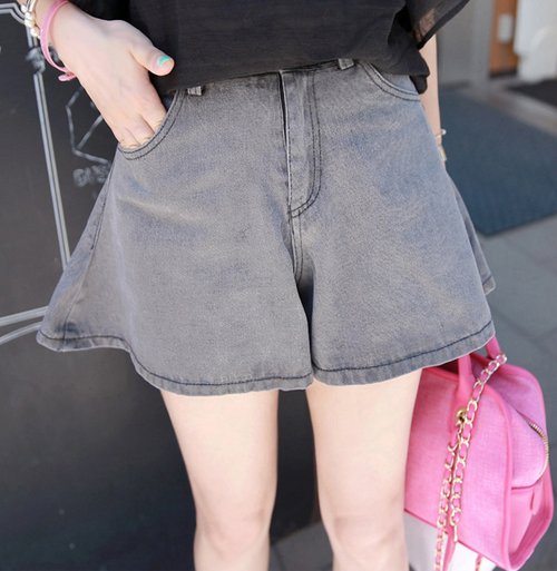 Flared Gray Denim Shorts