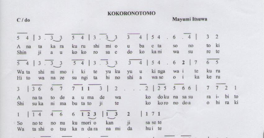 Pencarian not angka : Not Angka Lagu Kokoronotomo - Mayumi 