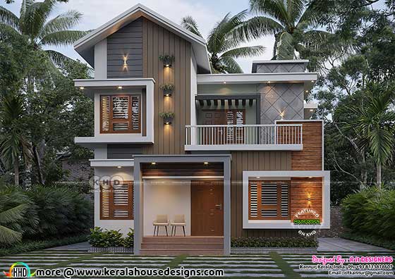 3 BHK modern sober color house 1615 square feet