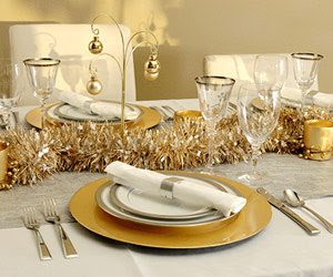 Christmas gold and silver table setting 