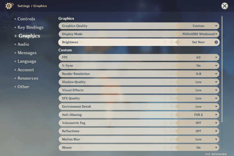 Genshin Impact settings ASUS Zenbook 17 Fold OLED