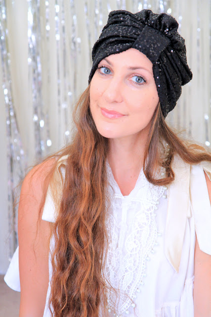 Sequin Turban in Black by Mademoiselle Mermaid