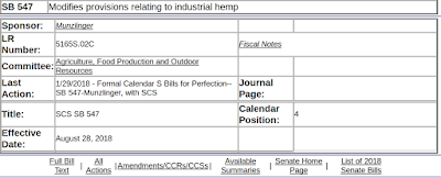  Missouri Senate Bill Legislation SB 547 Modifies provisions relating to industrial hemp