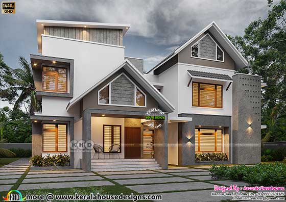 Exterior Elevation of the 5-Bedroom Mixed Roof House