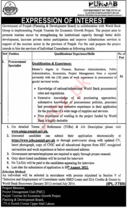 Punjab Tourism for Economic Growth Project Jobs 2022