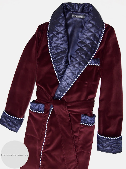 Mens red velvet dressing gown quilted smoking jacket