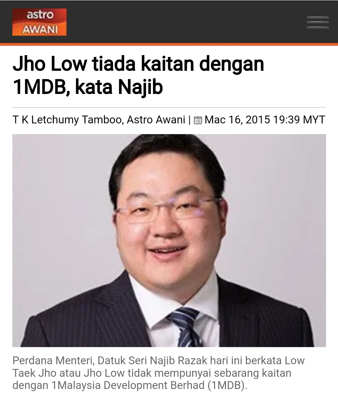 Jho Low Tiada Kaitan