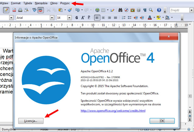 jak sprawdzić licencję programu Open Office